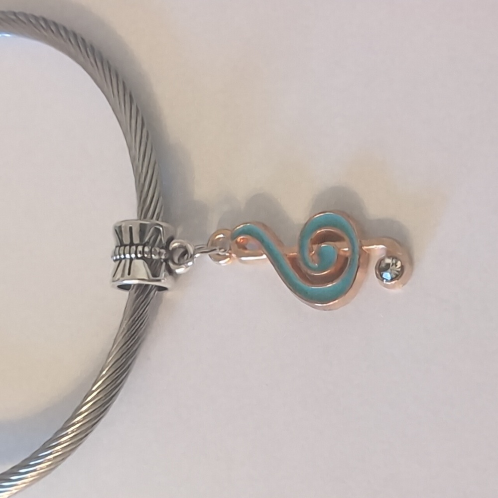 Gold and‎ Blue Crystal Treble Clef Dangle Charm for Pandora Style Bracelet